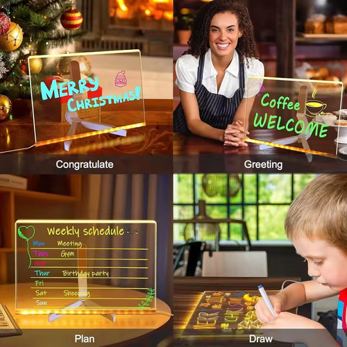 Kids Erasable LED Drawing Board | Acrylic DIY Night Light | Gift for Children