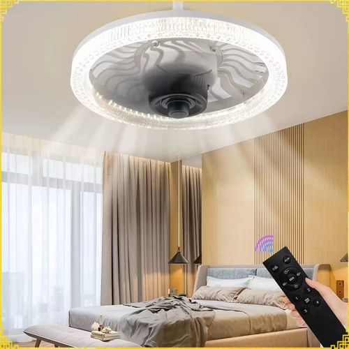 Remote control fan lamp with adjustable dimming for 4 levels of speed. E27 screw-type lamp for both fan and light functions. Essential for home use. E27. Screw-type home lighting.