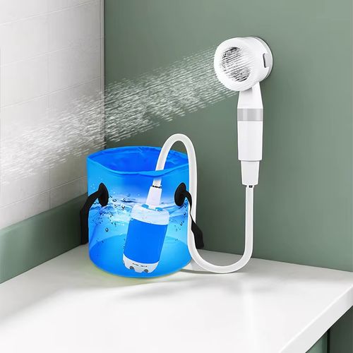 Carry around the portable outdoor shower device for convenient bathing while camping in the dormitory. It is a rechargeable pump water pump for easy water supply.