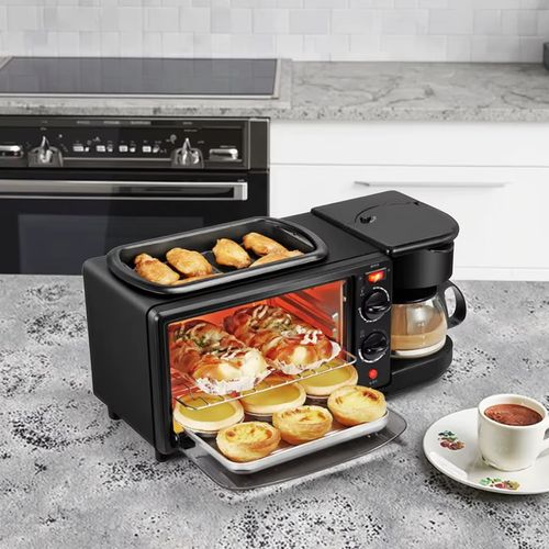 Cross-border manufacturer's three-in-one breakfast machine household appliance, baking oven, coffee, barbecue, bread machine, gift direct shipment