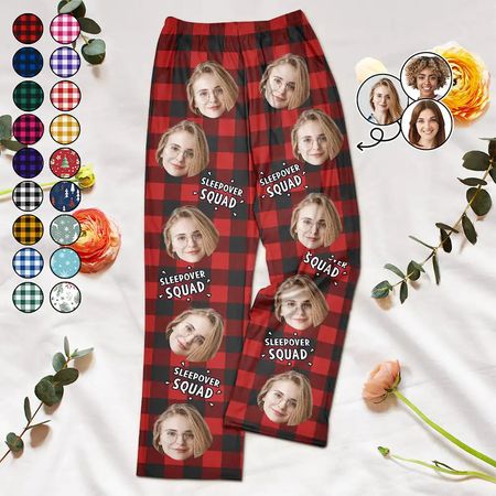 Custom Photo Bestie Sleepover Squad - Personalized Pajama Pants