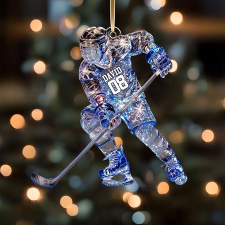 Funkelnder Eishockeyspieler - Personalisiertes Hockey Ornament