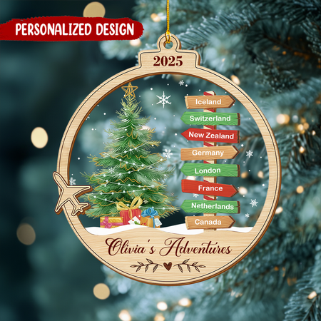 Personalisiertes Reiseziel-Ornament, Weihnachtsgeschenk für Reisende