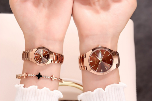 Rose Gold Double Calendar  Fashion WristWatch