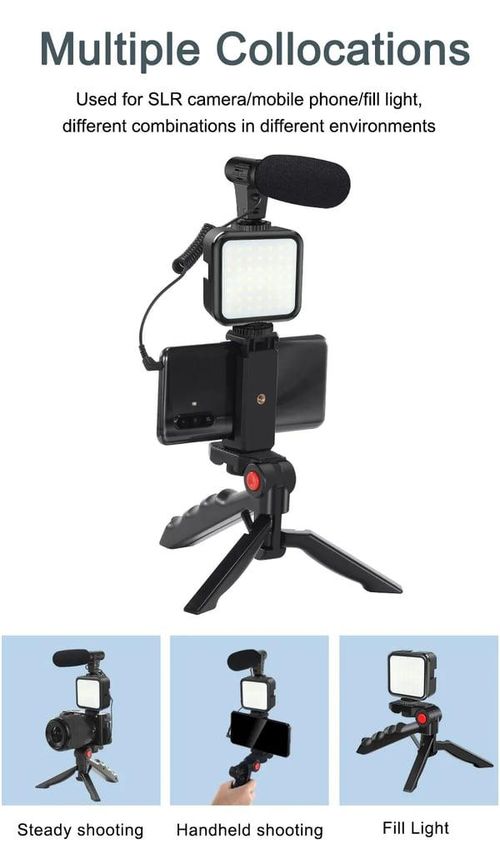 Cell Phone Tripod Video LED Fill Light Microphone Kit