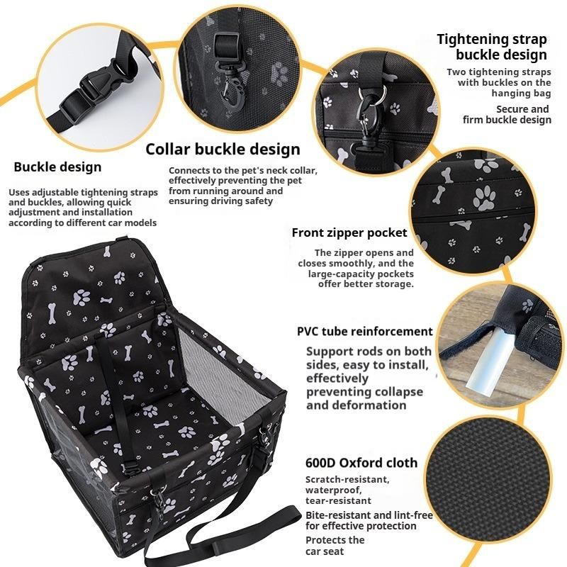 Pet Car Seat Booster Bag, Foldable Waterproof Breathable Oxford Travel Bag, Suitable for Small Medium Dogs Cats Pets, Car Dirt Proof