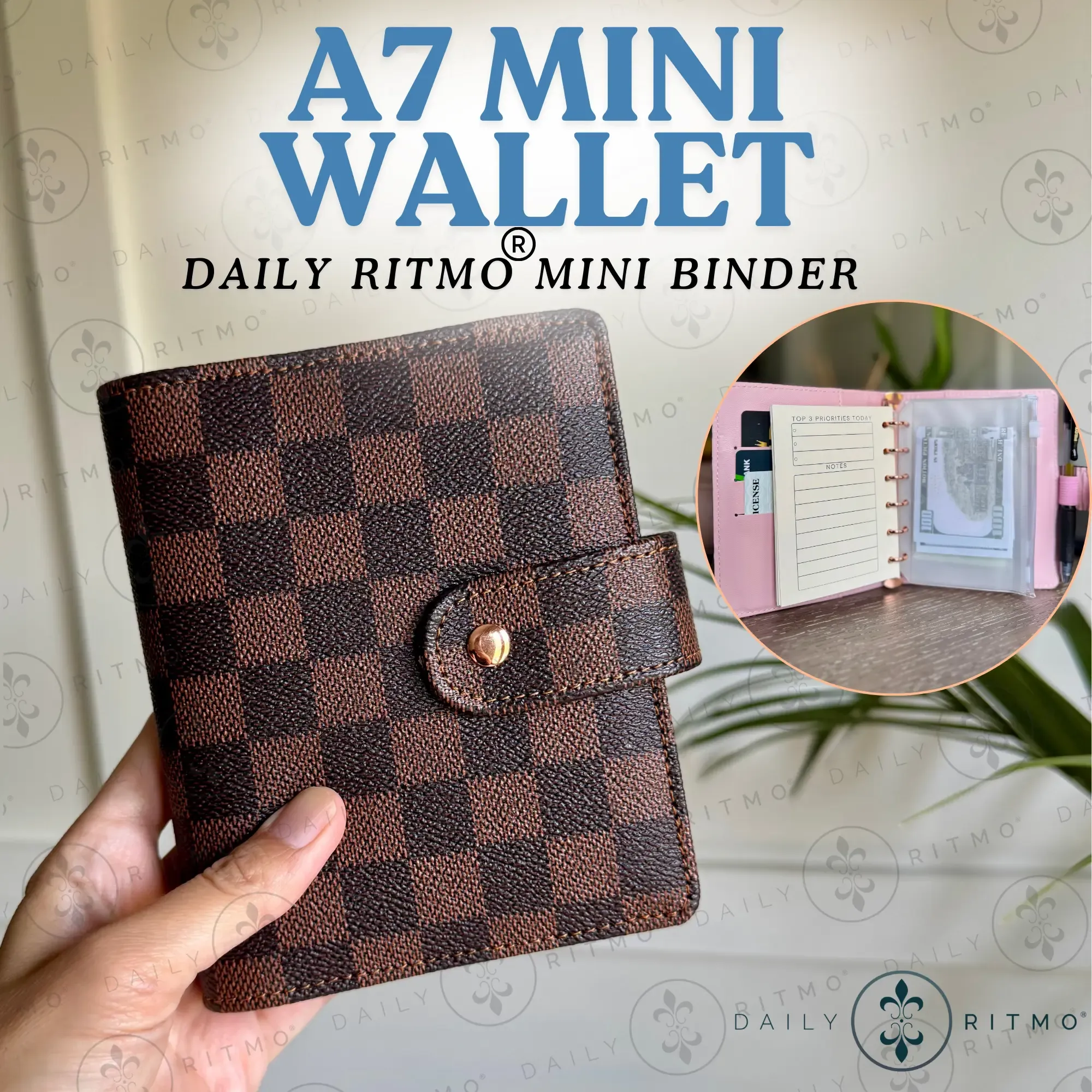 DAILY RITMO Mini Checkered Wallet A7 - Pocket Budget Planner with Money Stuffing Zippered Coin Pouch Envelopes, Wallets For Women, Checkered Adds Flair, Slim 1In Fits In Pockets, Checked Pattern Wallets, Mini Useful Gifts
