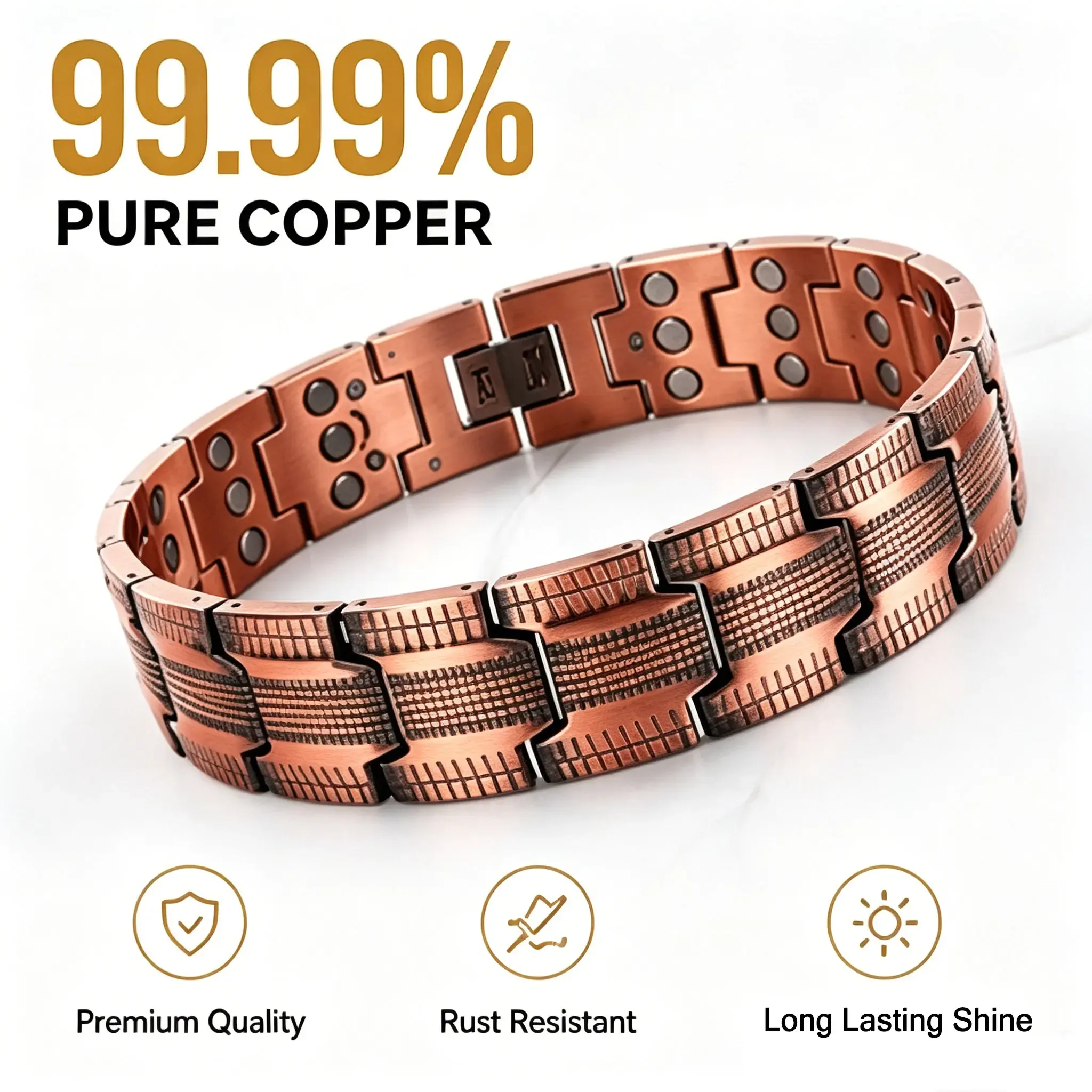 Trendy Men's Adjustable Copper Bracelet –  Copper with 3500 Gauss Magnets, Perfect Father's Day Gift & Daily Wear, Wearable