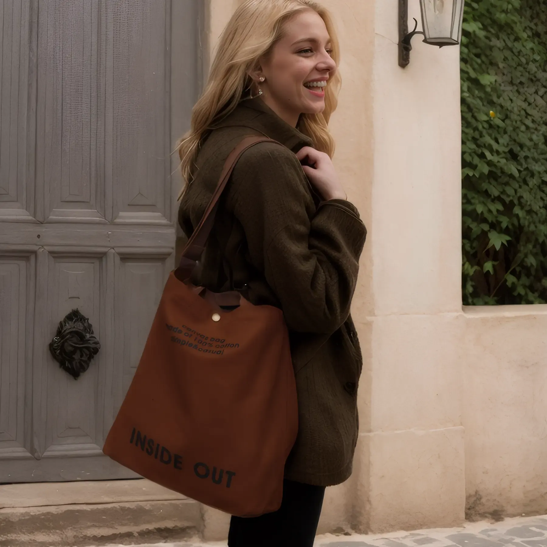man and women's Canvas Tote Bag - Large Cotton Crossbody City Bag with Adjustable Strap, Multiple Pockets, Organizational Functionality