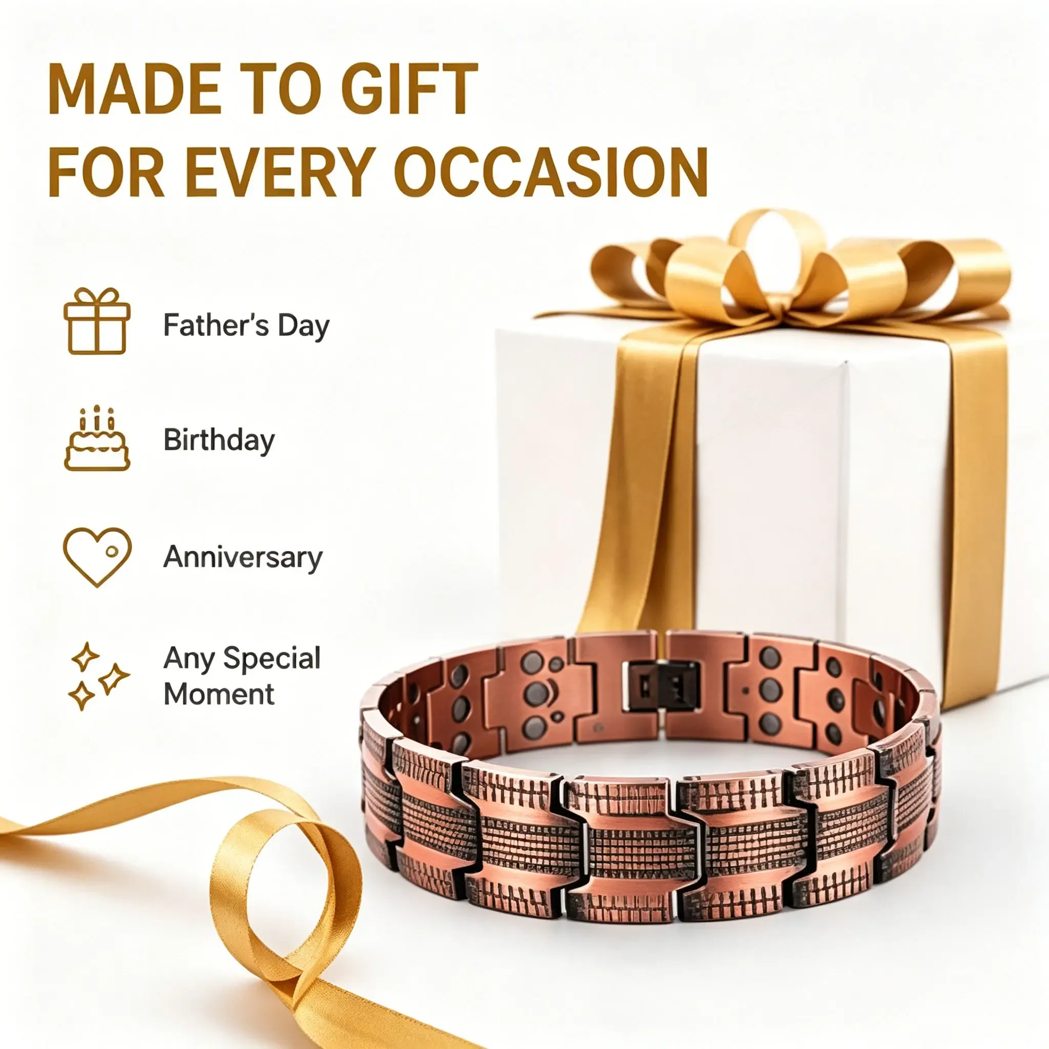 Trendy Men's Adjustable Copper Bracelet –  Copper with 3500 Gauss Magnets, Perfect Father's Day Gift & Daily Wear, Wearable