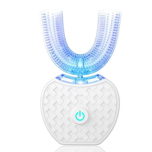 U Shaped Automatic Electric Toothbrush, Hands Free Sonic Vibration Teeth Cleaner with Blue Light Whitening, One Button Control Rechargeable Lazy Toothbrush for Adults
