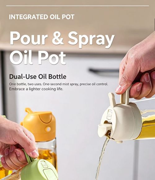 2 in 1 Spray & Pour Glass Oil Dispenser 450ml, Leak Proof Cooking Oil Sprayer Bottle, Thick Glass Seasoning Storage Bottle for Kitchen Cooking Baking Grilling