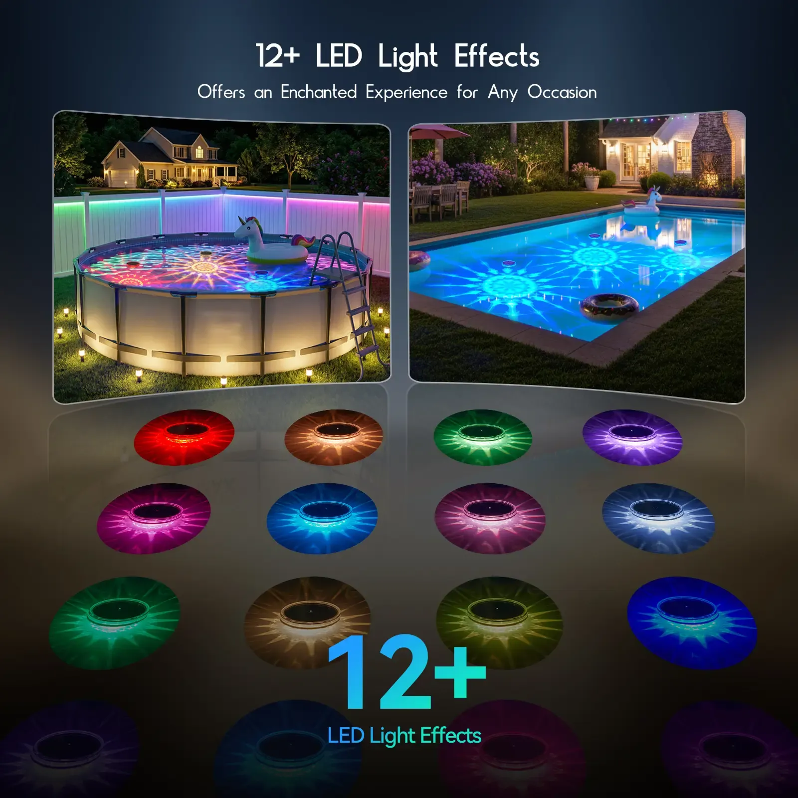 2pack Solar Floating Pool Lights, RGB Pool Lights with Remote Control, IP68 Waterproof for Above-Ground Pools, Pool Parties, Inground Pools & Hot Tubs