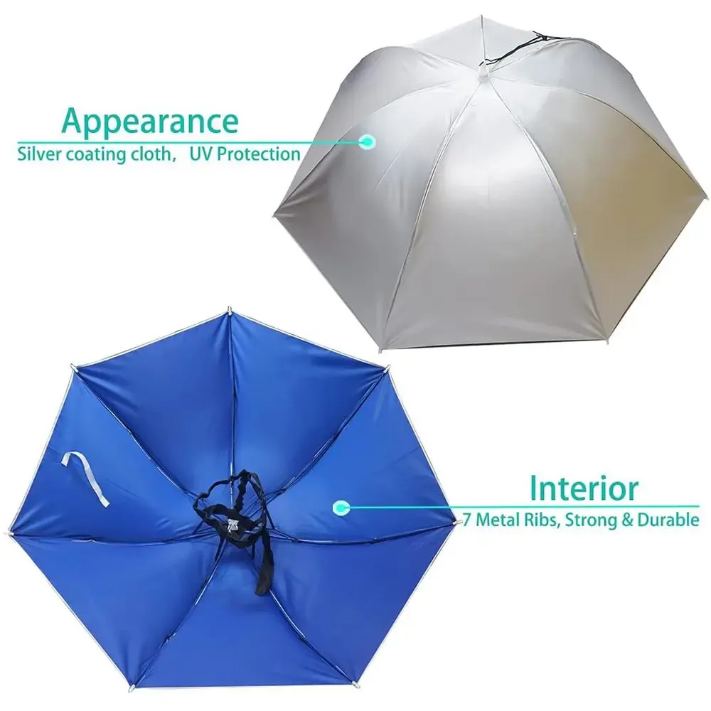 Uv Protection Umbrella Hat, Hands Free Adjustable Umbrella Cap, Sun Protection Folding Umbrella Hat for Fishing, Golf, Camping, Hiking, Beach, and Gardening, Beach Umbrella Summer Umbrella, Fishing Accessories, Outdoor Umbrella, Lightweight Umbrella