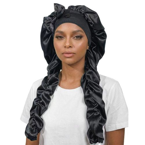 Satin Sleep Bonnet for Braids Long Hair, Soft Silky Night Hair Cap with Adjustable Button, Hair Protection Bonnet for Women Sleeping