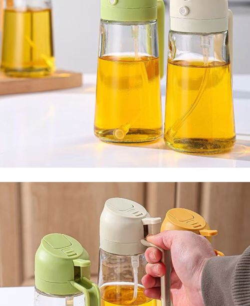 2 in 1 Spray & Pour Glass Oil Dispenser 450ml, Leak Proof Cooking Oil Sprayer Bottle, Thick Glass Seasoning Storage Bottle for Kitchen Cooking Baking Grilling