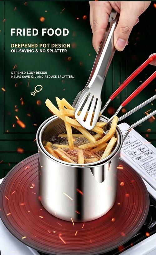 Mini Deep Fryer Pot, 304 Stainless Steel Oil Saving Frying Pot with Foldable Strainer Basket, Multi-purpose Small Cooking Pot for Home Kitchen
