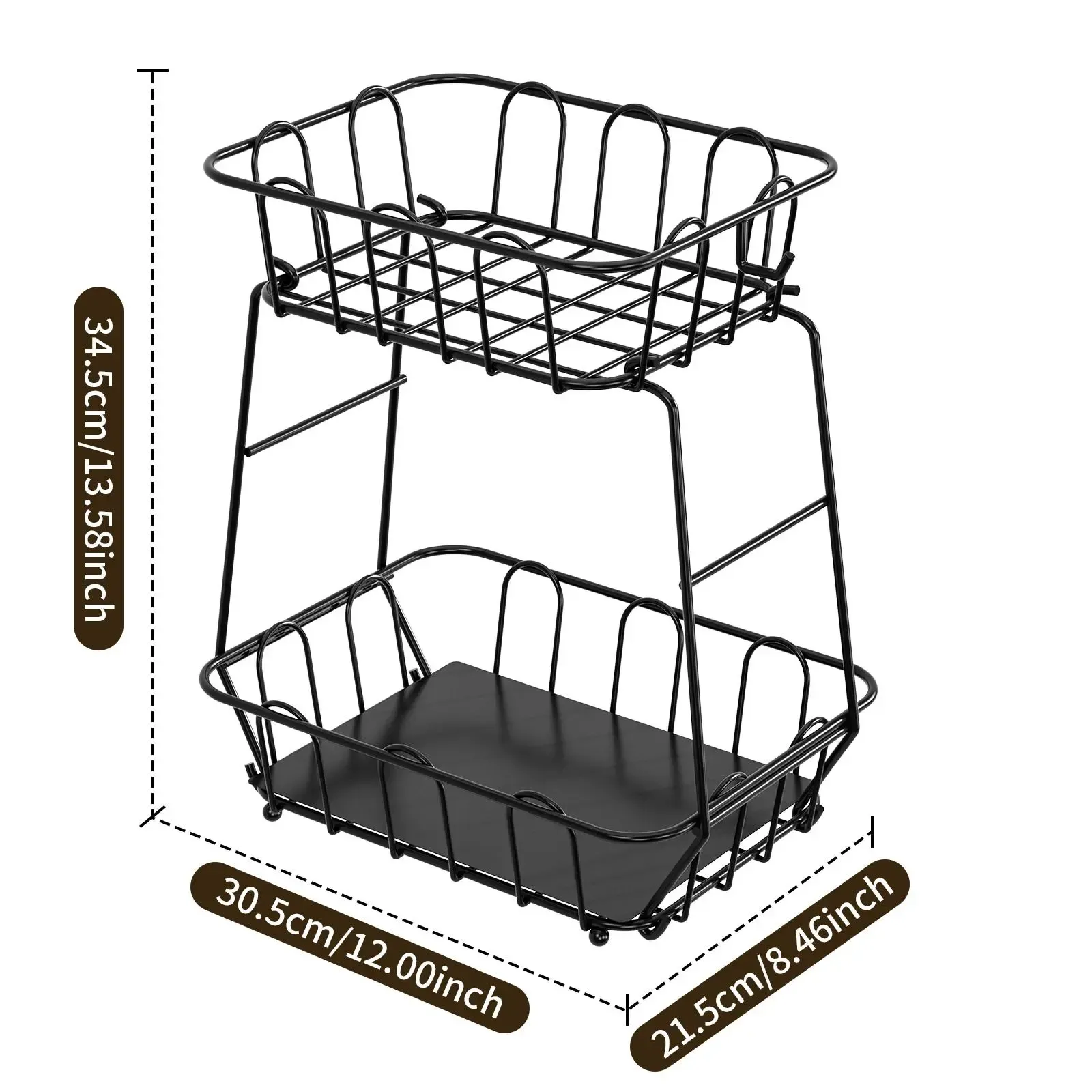 Kitchen Fruit and Vegetable Storage Rack2-Tier Metal Storage Basket with Hooks Fruit Basket for Kitchen Counter, Multifunctional Household Organiser Interior Storage Organizer Storage Rack for Kitchen and Bathroom GLOBAL PICKS