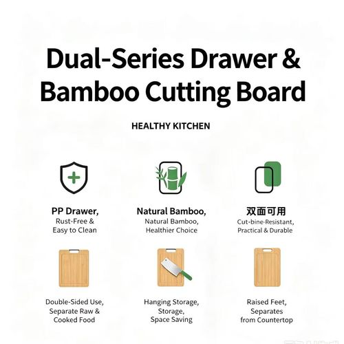 Multifunctional Bamboo Cutting Board with Storage Drawer & Garlic Ginger Grinder, Double Sided Anti Slip Kitchen Chopping Board