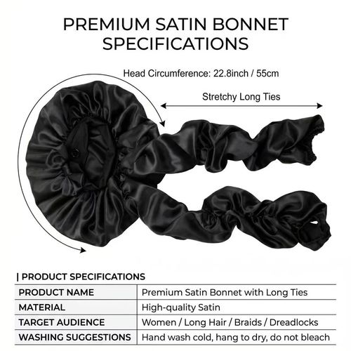 Satin Sleep Bonnet for Braids Long Hair, Soft Silky Night Hair Cap with Adjustable Button, Hair Protection Bonnet for Women Sleeping