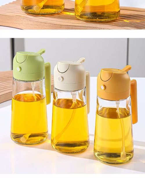 2 in 1 Spray & Pour Glass Oil Dispenser 450ml, Leak Proof Cooking Oil Sprayer Bottle, Thick Glass Seasoning Storage Bottle for Kitchen Cooking Baking Grilling