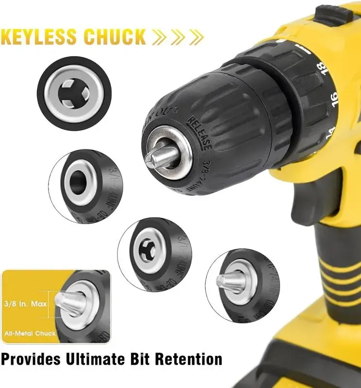 Cordless Drill Tool Set 21V Electric Power Drill with 2×2.0Ah Lithium-Ion Battery and Charger, 2-Speed Portable DIY & Home Toolbox Kit , Holiday gifts