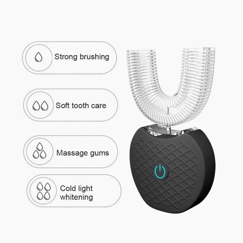 U Shaped Automatic Electric Toothbrush, Hands Free Sonic Vibration Teeth Cleaner with Blue Light Whitening, One Button Control Rechargeable Lazy Toothbrush for Adults