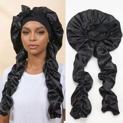 Satin Sleep Bonnet for Braids Long Hair, Soft Silky Night Hair Cap with Adjustable Button, Hair Protection Bonnet for Women Sleeping