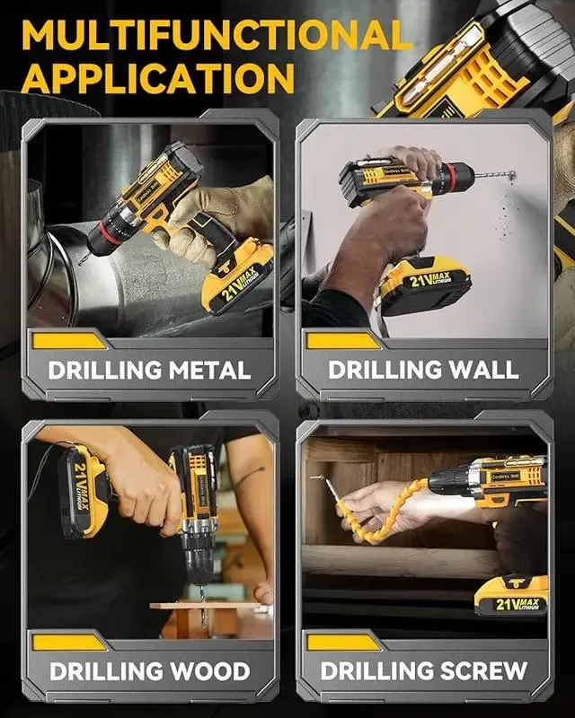 Cordless Drill Tool Set 21V Electric Power Drill with 2×2.0Ah Lithium-Ion Battery and Charger, 2-Speed Portable DIY & Home Toolbox Kit , Holiday gifts