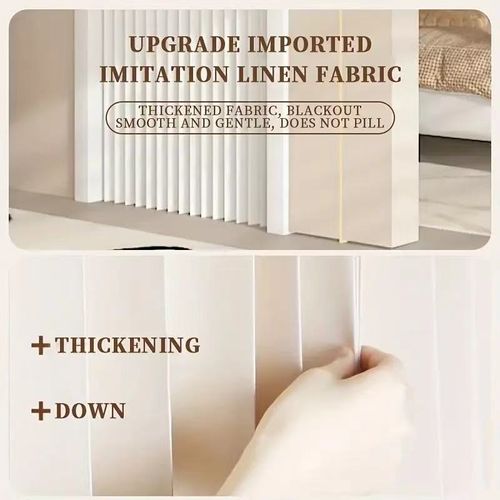 Foldable Pleated Door Curtain 100×200cm, Waterproof Mildew Resistant Imitation Linen Room Divider, Easy Install & Removable Washable Privacy Curtain