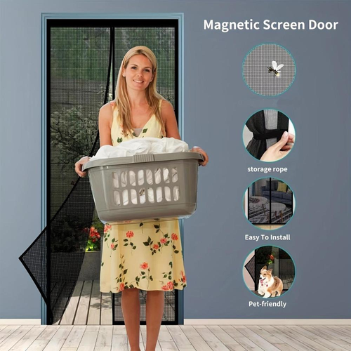 Screen Door, Self Sealing Mesh Partition for Keeps Bugs Out, Pet & Boys & Girls Friendly Screen Door, Easy Installation, Durable, Door Entrance, Door Hardware