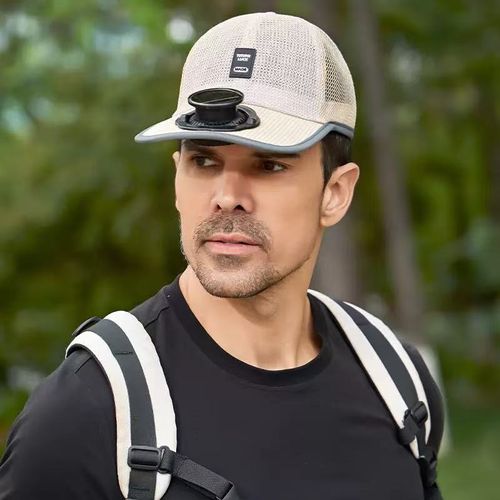 Solar Powered Cooling Fan Baseball Cap, Breathable Mesh Sun Hat With Built-in Fan For Outdoor Fishing Cycling, Black Beige Two Colors