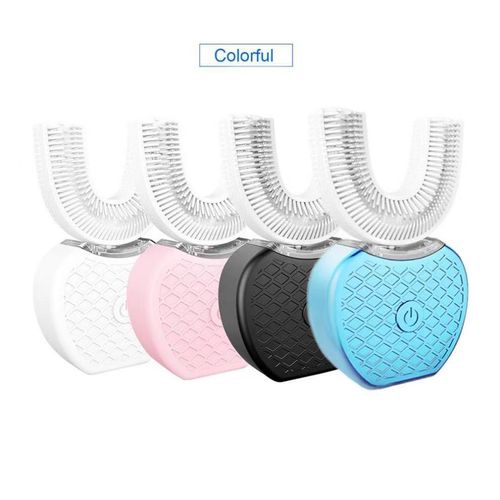 U Shaped Automatic Electric Toothbrush, Hands Free Sonic Vibration Teeth Cleaner with Blue Light Whitening, One Button Control Rechargeable Lazy Toothbrush for Adults