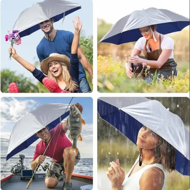 Uv Protection Umbrella Hat, Hands Free Adjustable Umbrella Cap, Sun Protection Folding Umbrella Hat for Fishing, Golf, Camping, Hiking, Beach, and Gardening, Beach Umbrella Summer Umbrella, Fishing Accessories, Outdoor Umbrella, Lightweight Umbrella