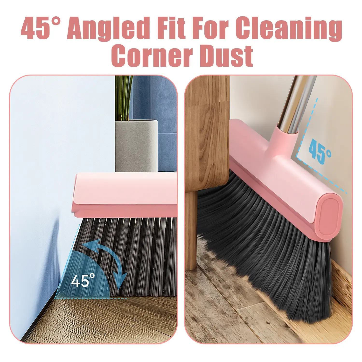 KZKR Pink Broom and Dustpan Set – Built-in Comb Teeth to Remove Hair, Pet Hair Remover Broom, Ergonomic Indoor & Outdoor Sweeping Kit Extendable Self-Cleaning Broom Set Household Cleaning Tool bedroom broom