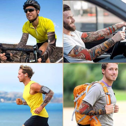 10-piece men's and women's tattoo arm sleeves with cooling function and UV protection, elastic sun-protective sleeves, suitable for daily life, outdoor sports, cycling, fishing, running and fitness etc.