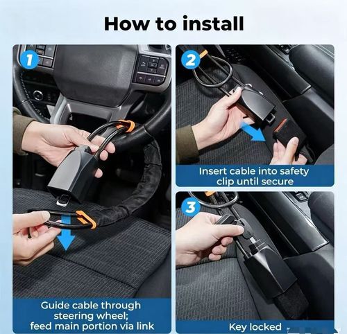 Steering Wheel Lock with 3 Keys - Universal Anti-Theft Vehicle Accessories, Car Interior Accessories, Durable Construction, Quick Installation, Vjc Cable Compatibility for Cars, Trucks, SUVs
