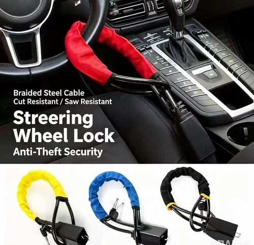 Steering Wheel Lock with 3 Keys - Universal Anti-Theft Vehicle Accessories, Car Interior Accessories, Durable Construction, Quick Installation, Vjc Cable Compatibility for Cars, Trucks, SUVs