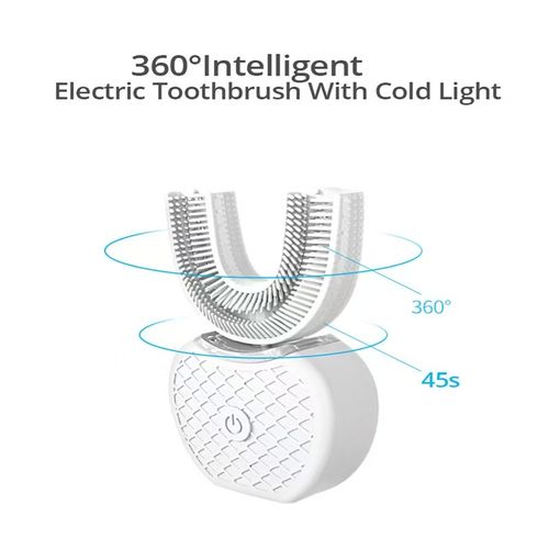 U Shaped Automatic Electric Toothbrush, Hands Free Sonic Vibration Teeth Cleaner with Blue Light Whitening, One Button Control Rechargeable Lazy Toothbrush for Adults