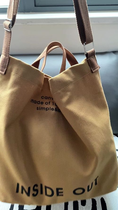 man and women's Canvas Tote Bag - Large Cotton Crossbody City Bag with Adjustable Strap, Multiple Pockets, Organizational Functionality