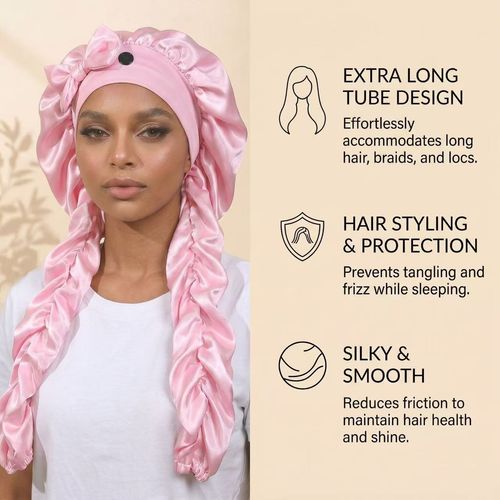 Satin Sleep Bonnet for Braids Long Hair, Soft Silky Night Hair Cap with Adjustable Button, Hair Protection Bonnet for Women Sleeping