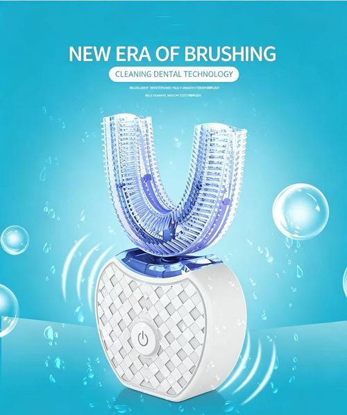 U Shaped Automatic Electric Toothbrush, Hands Free Sonic Vibration Teeth Cleaner with Blue Light Whitening, One Button Control Rechargeable Lazy Toothbrush for Adults