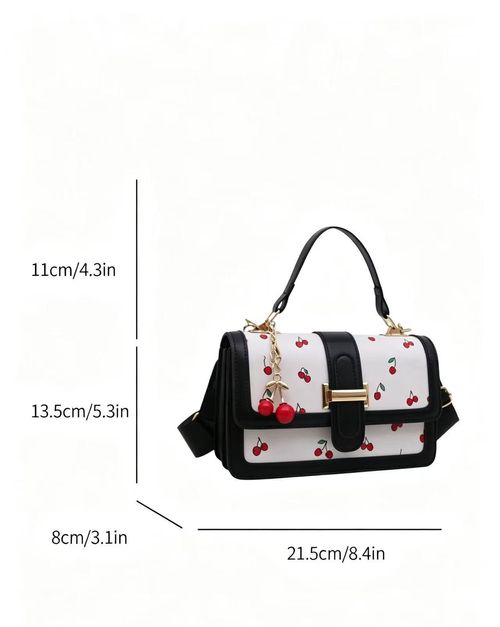 Classic Black Cherry Print Handbag For Women PU Leather Top Handle Crossbody Shoulder Bag Daily Fashion Purse
