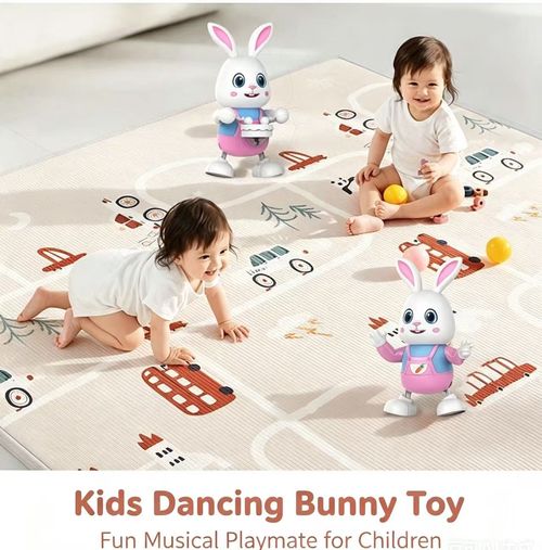 Cute Dancing Drumming Rabbit Toy! 20 Kids Songs, Colorful Lights, Swing & Dance. Lights can be turned off, eye-friendly for babies!