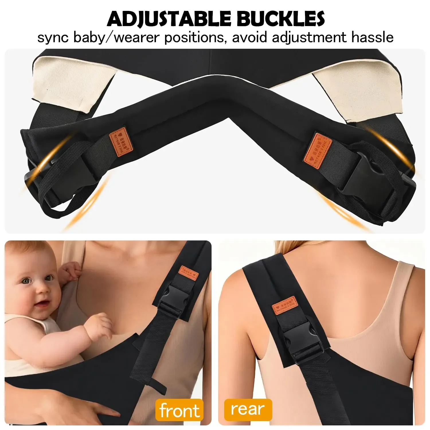 Baby Sling Carrier for Infants and Toddlers 6-36 Months (10-30 lbs), Lightweight & Breathable Cotton Hip Shoulder Carrier-Adjustable, Easy-to-Wear Side & Front Carry Toddler Sling (Black)