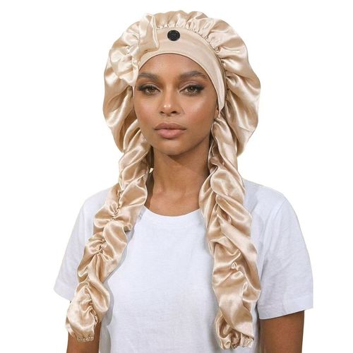 Satin Sleep Bonnet for Braids Long Hair, Soft Silky Night Hair Cap with Adjustable Button, Hair Protection Bonnet for Women Sleeping