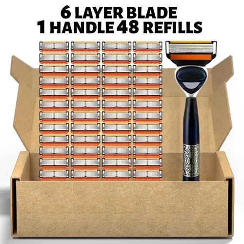 🔥48-Piece Men's Razor Blade Replacement Set + 1 Six-Blade Manual Razor