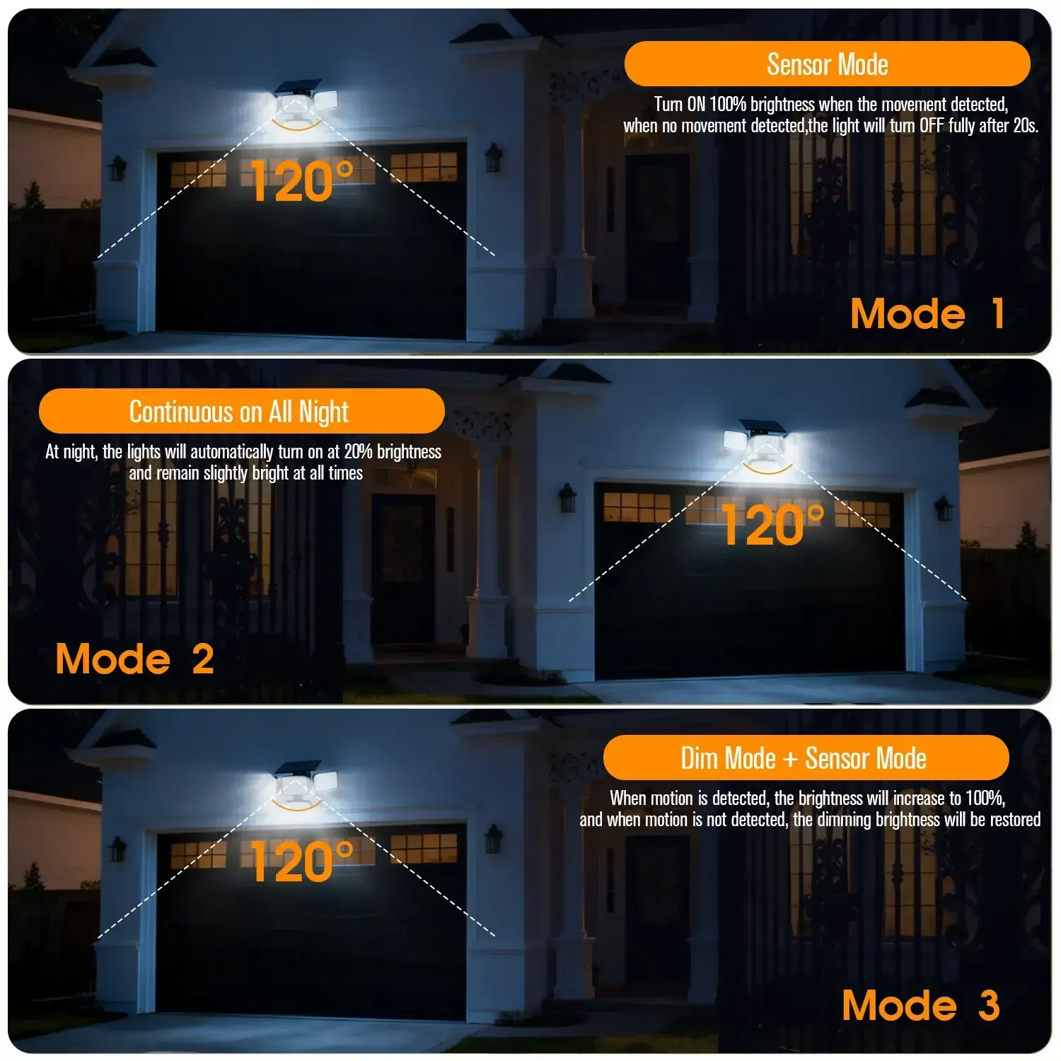 Hoodink Solar Outdoor Lights 4500LM 306LED Security Lights with Remote Control, 4 Heads Motion Sensor Lights, IP65 Waterproof, Easy Install, 270°Wide Angle Flood Wall Light with 3 Modes for Backyard Yard