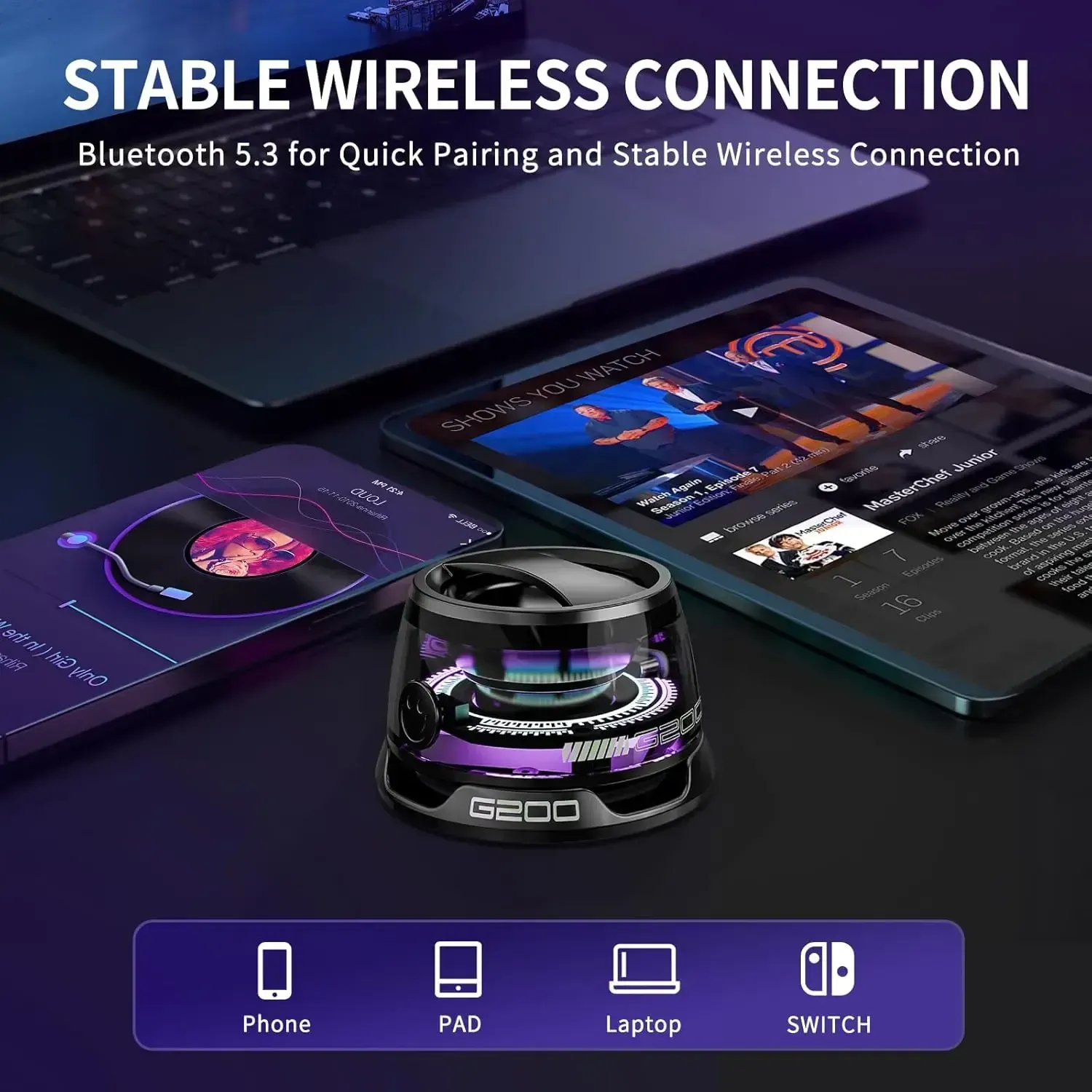 G200 Magnetic Bluetooth Speaker with RGB Light, 40mm Drivers, Bluetooth 5.3,Portable for Travel & C amping Adjustable Sound Volume