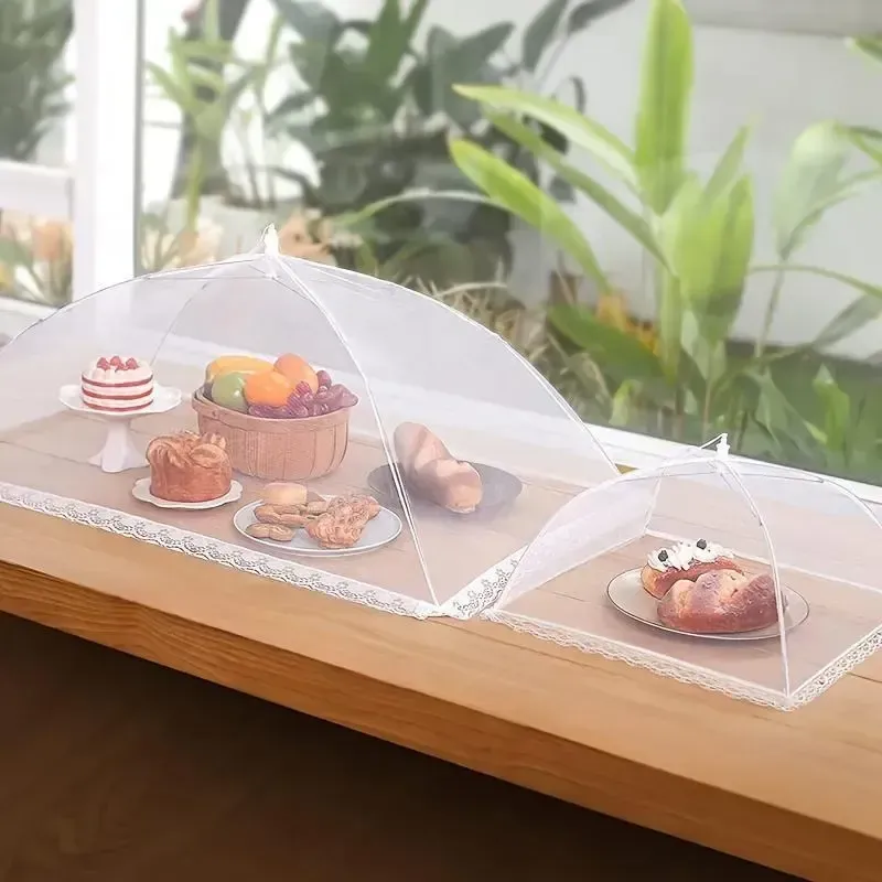 Foldable Food CoverMesh Food CoverPortable Food Shelter Picnic Supplies Ideal for Outdoor Picnics, Bbqs & Parties ContainersHousehold Itemsfor SaladWhiteKitchenUtensilsLightweight Fruit Hygiene Barbecue